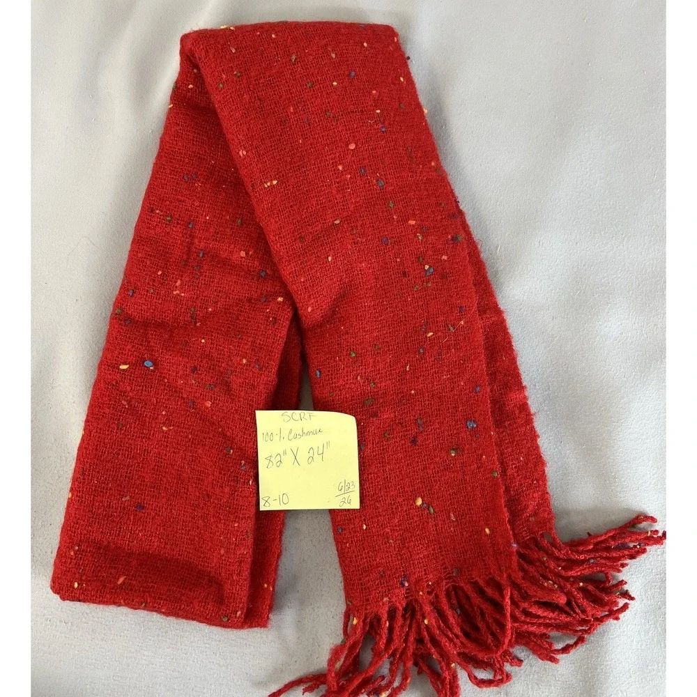 100% Cashmere Wrap Scarf Hand Tailored Made In Germany Red Confeti 82